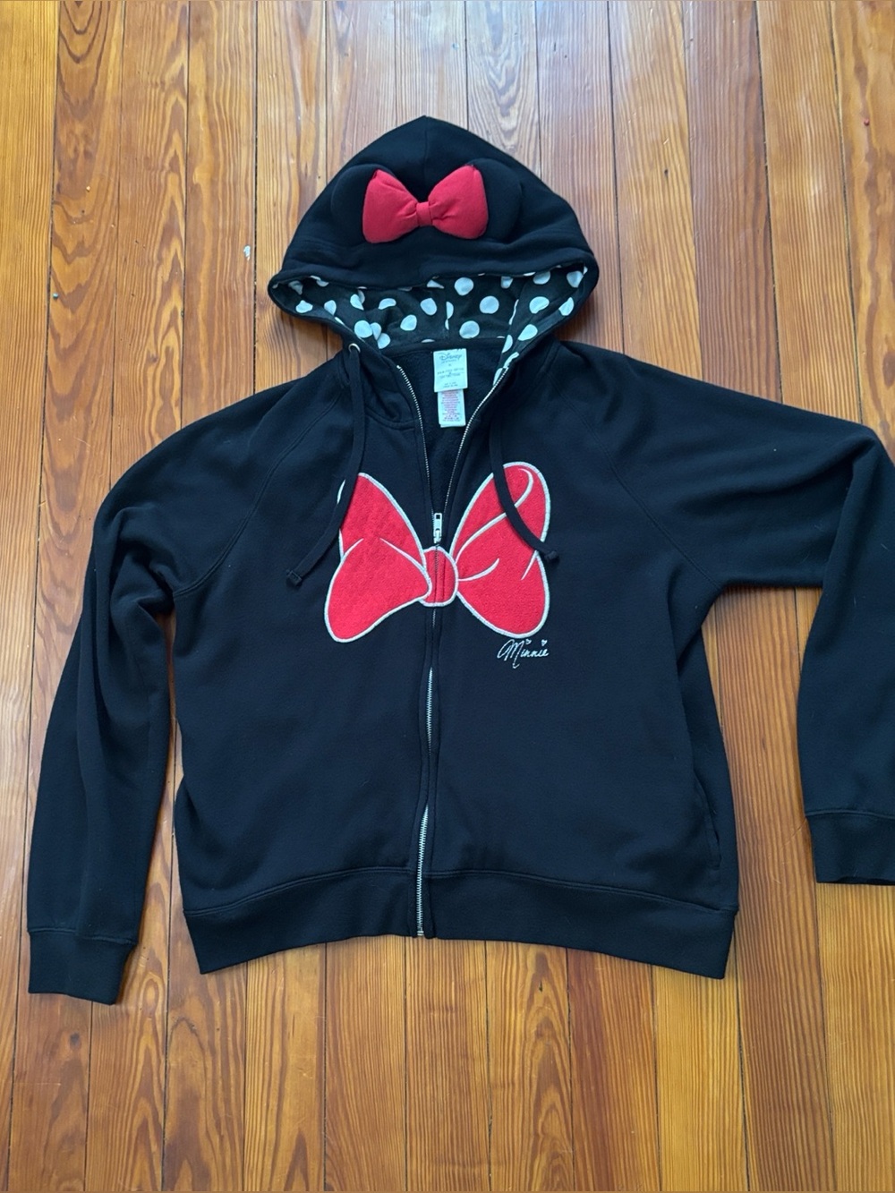Disney Black Zip Hoodie with Red Bow Accent